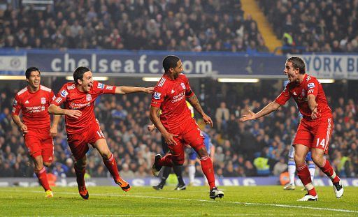 Liverpool celebrating a late winner